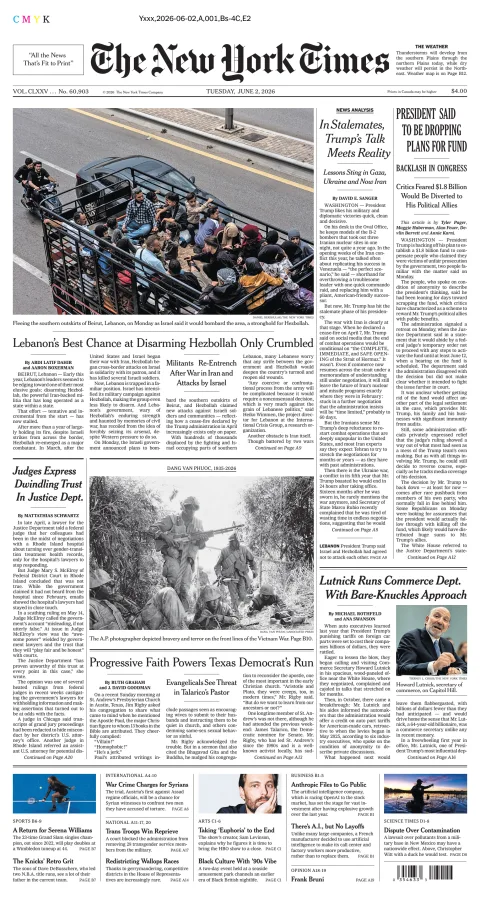 Portada de The New York Times (national) del martes, 2 de junio de 2026