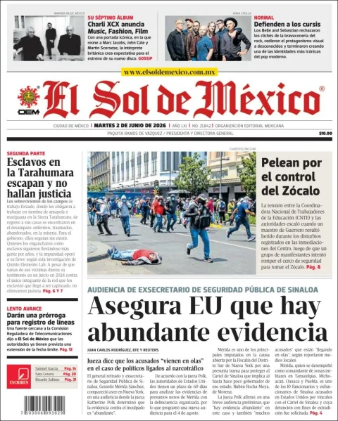 Portada de El Sol de Mexico del martes, 2 de junio de 2026