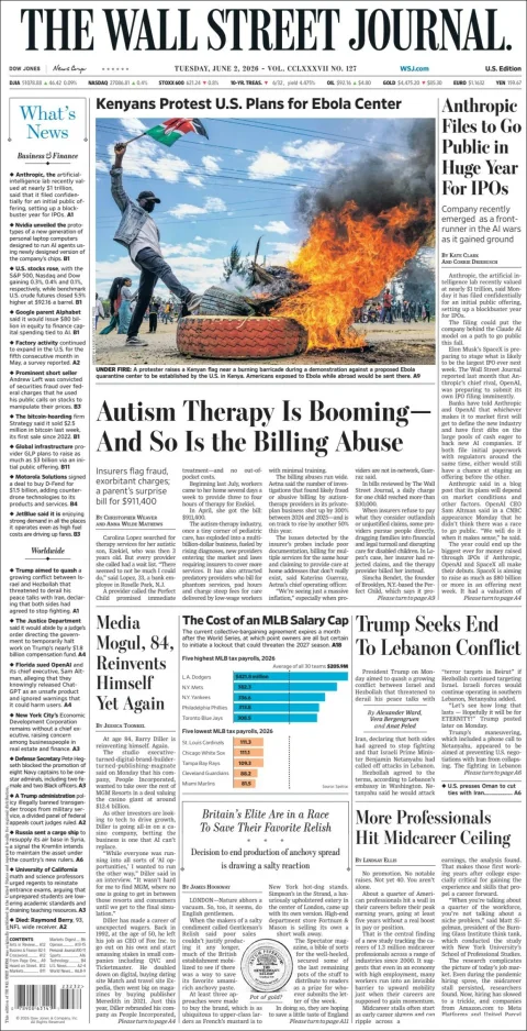 Portada de The Wall Street Journal