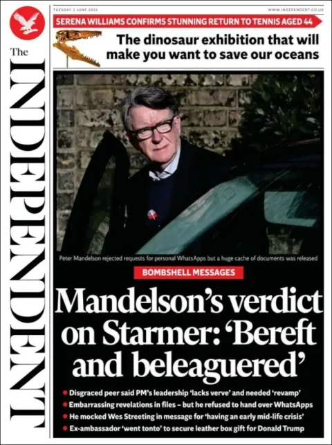 Portada de The Independent del martes, 2 de junio de 2026