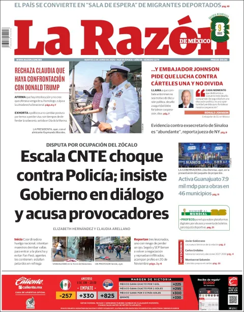 Portada de La Razon del martes, 2 de junio de 2026