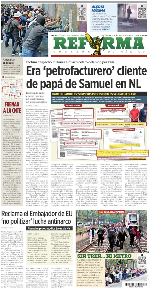 Portada de Reforma del martes, 2 de junio de 2026