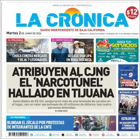 Portada de La Cronica del martes, 2 de junio de 2026