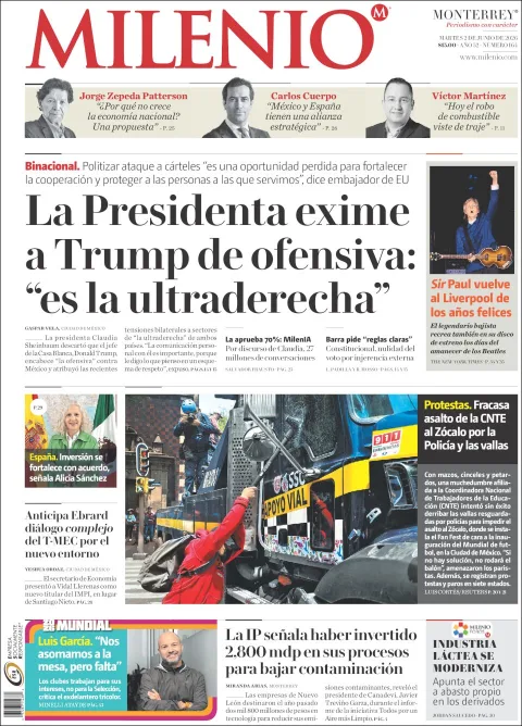 Portada de Milenio del martes, 2 de junio de 2026