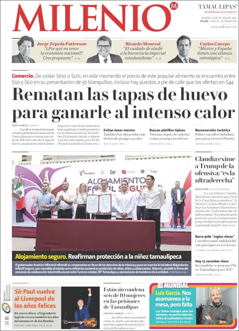 Portada de Milenio Tamaulipas del martes, 2 de junio de 2026