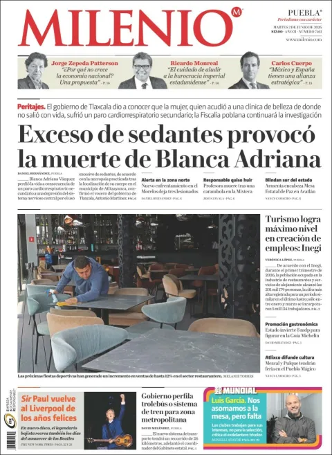 Portada de Milenio Puebla del martes, 2 de junio de 2026