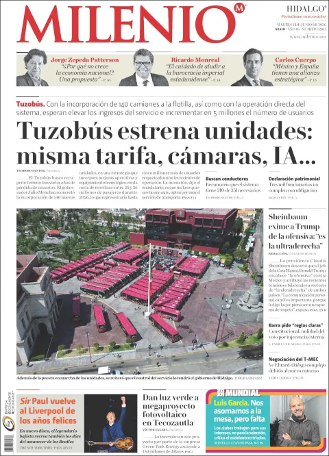 Portada de Milenio Hidalgo del martes, 2 de junio de 2026