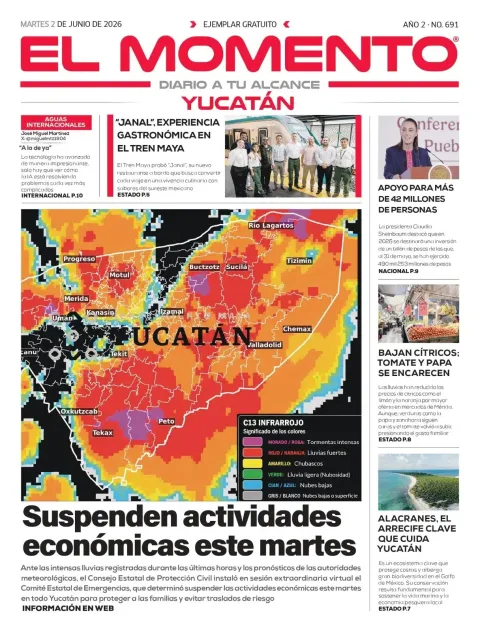 Portada de El Momento Yucatan del martes, 2 de junio de 2026