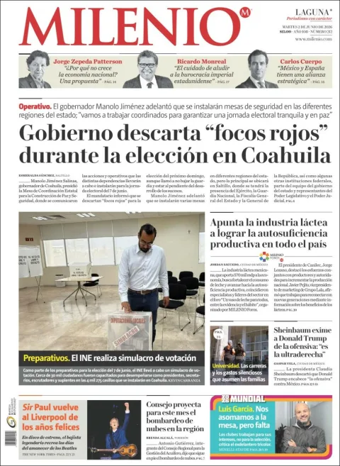 Portada de Milenio Laguna del martes, 2 de junio de 2026