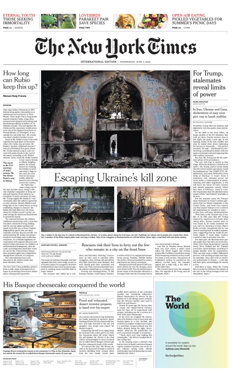 Portada de The New York Times (international) del miércoles, 3 de junio de 2026