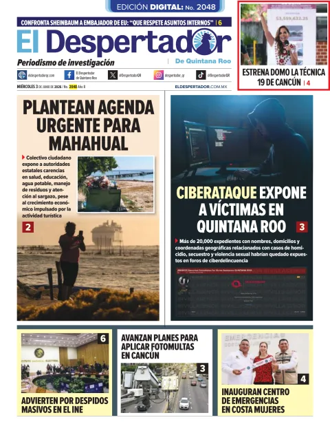 Portada de El Despertador de Quintana Roo del miércoles, 3 de junio de 2026