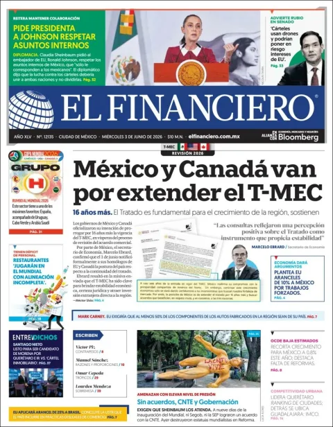 Portada de El Financiero del miércoles, 3 de junio de 2026