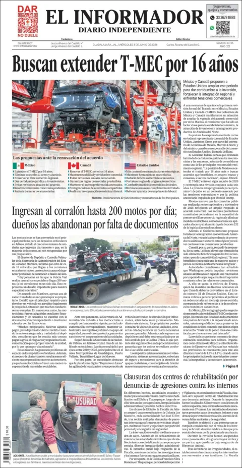 Portada de El Informador del miércoles, 3 de junio de 2026