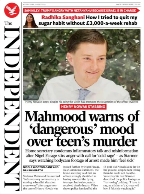 Portada de The Independent del miércoles, 3 de junio de 2026