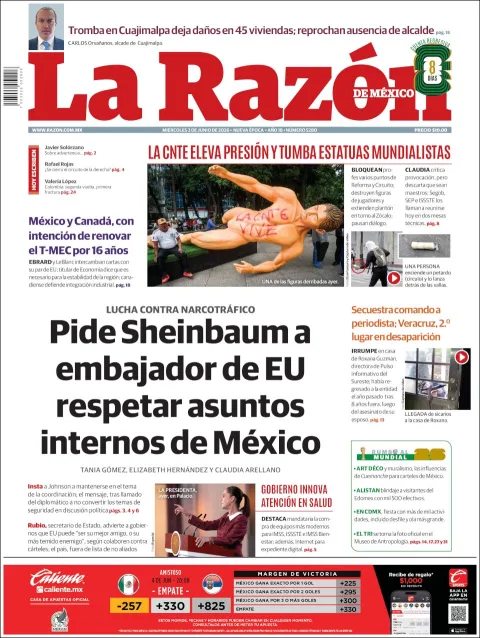 Portada de La Razon del miércoles, 3 de junio de 2026