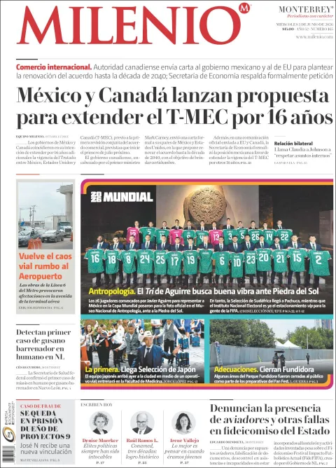 Portada de Milenio del miércoles, 3 de junio de 2026