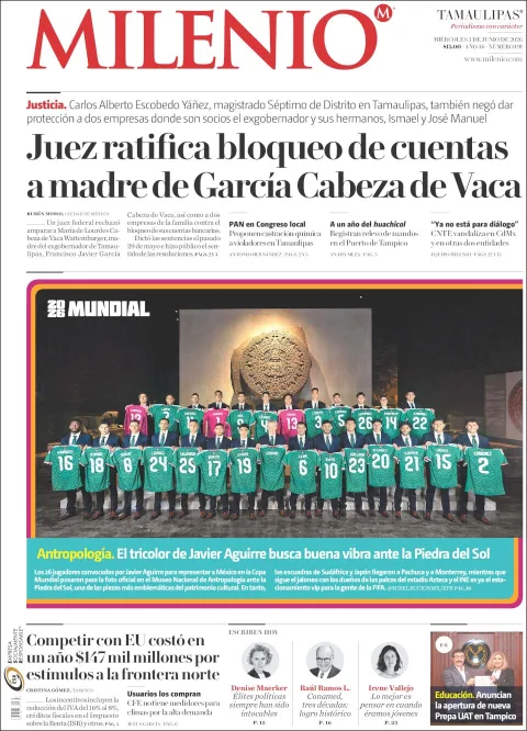 Portada de Milenio Tamaulipas del miércoles, 3 de junio de 2026