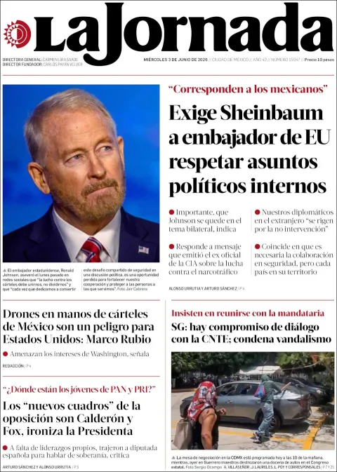 Portada de La Jornada del miércoles, 3 de junio de 2026