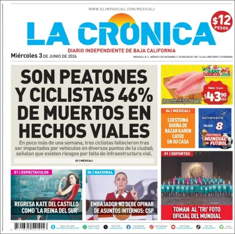 Portada de La Cronica del miércoles, 3 de junio de 2026