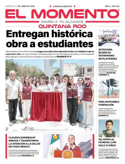 Portada de El Momento Quintana Roo del miércoles, 3 de junio de 2026