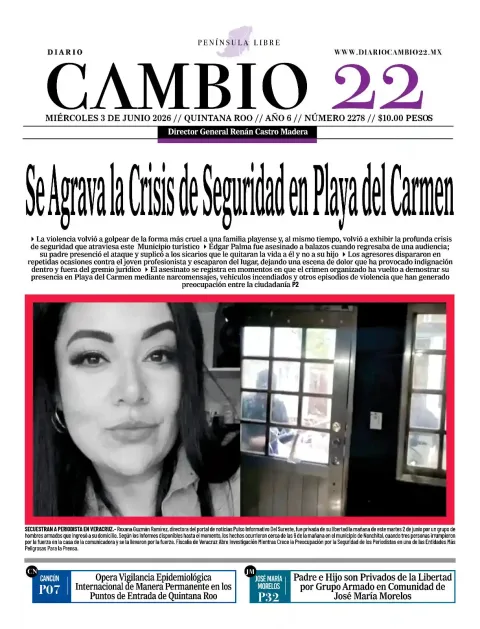 Portada de Diario Cambio 22 (portada) del miércoles, 3 de junio de 2026