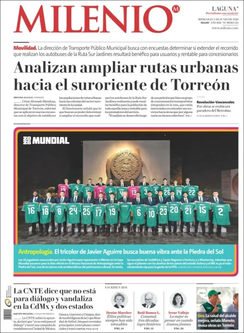 Portada de Milenio Laguna del miércoles, 3 de junio de 2026