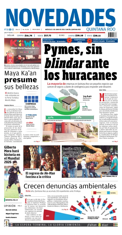 Portada de Novedades Quintana Roo del miércoles, 3 de junio de 2026