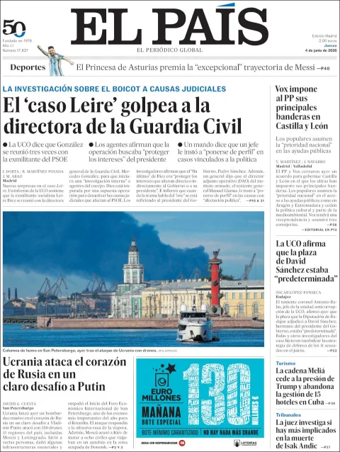Portada de El Pais del jueves, 4 de junio de 2026