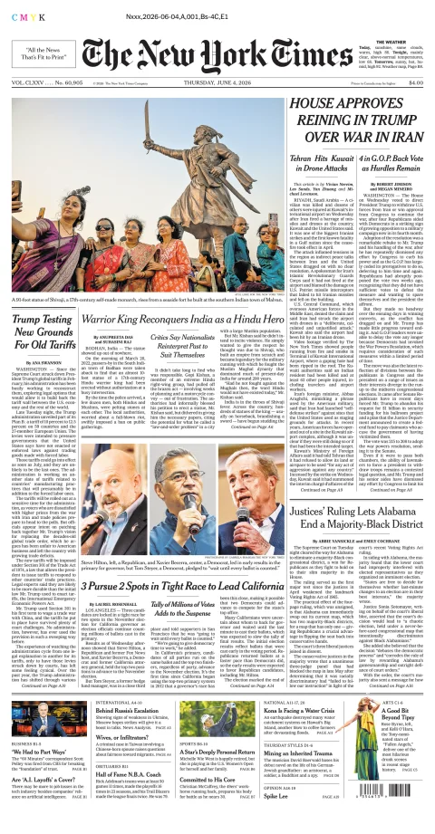 Portada de The New York Times (new York) del jueves, 4 de junio de 2026