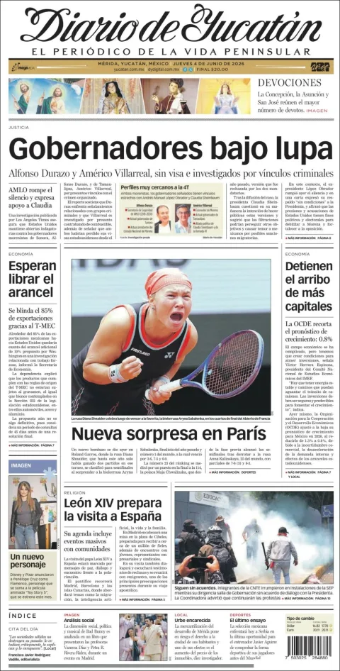 Portada de Diario de Yucatán del jueves, 4 de junio de 2026