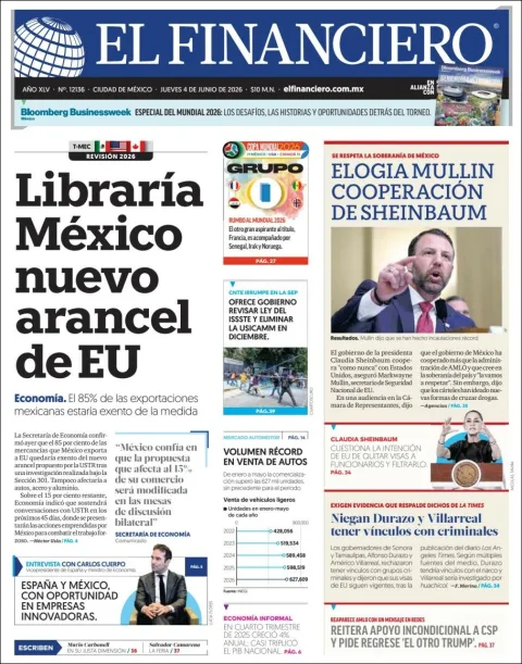 Portada de El Financiero del jueves, 4 de junio de 2026