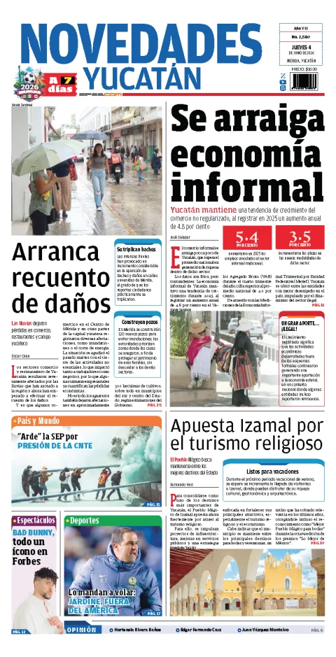 Portada de Novedades Yucatan del jueves, 4 de junio de 2026