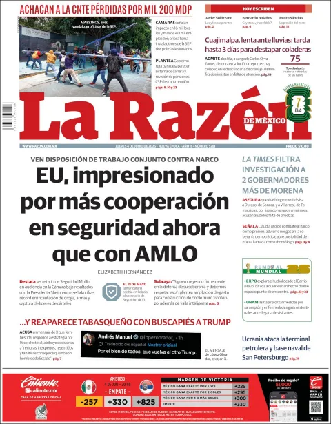 Portada de La Razon del jueves, 4 de junio de 2026