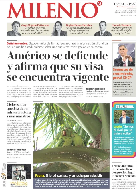 Portada de Milenio Tamaulipas del jueves, 4 de junio de 2026