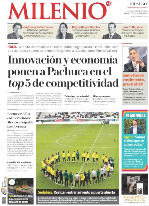 Portada de Milenio Hidalgo del jueves, 4 de junio de 2026