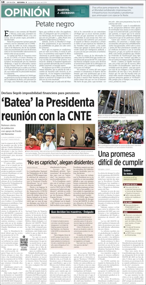 Portada de Reforma del jueves, 4 de junio de 2026