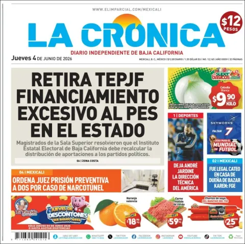 Portada de La Cronica del jueves, 4 de junio de 2026