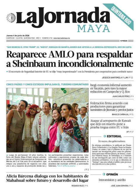 Portada de La Jornada Maya Quintana Roo del jueves, 4 de junio de 2026