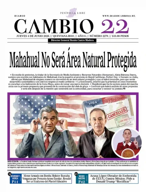 Portada de Diario Cambio 22 (contraportada) del jueves, 4 de junio de 2026