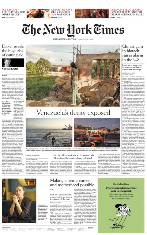 Portada de The New York Times (international) del viernes, 5 de junio de 2026