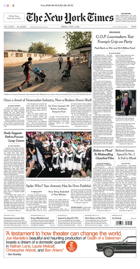 Portada de The New York Times (national) del viernes, 5 de junio de 2026