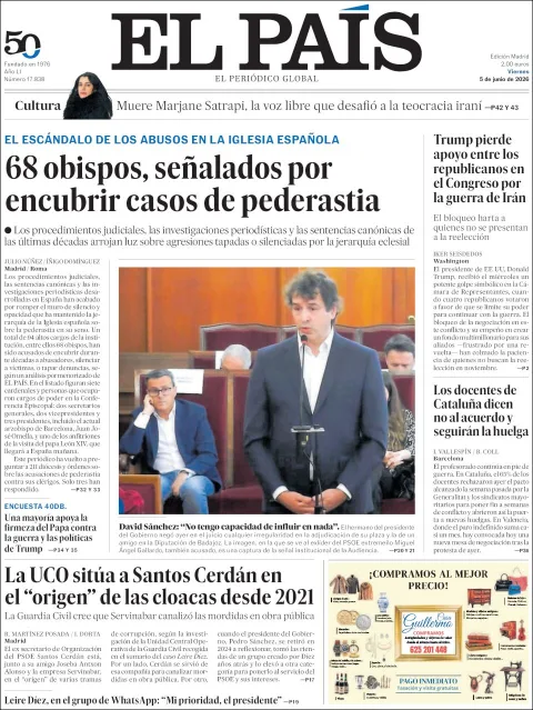 Portada de El Pais del viernes, 5 de junio de 2026