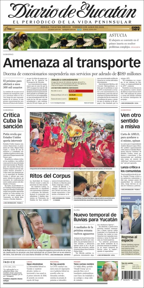 Portada de Diario de Yucatán del viernes, 5 de junio de 2026