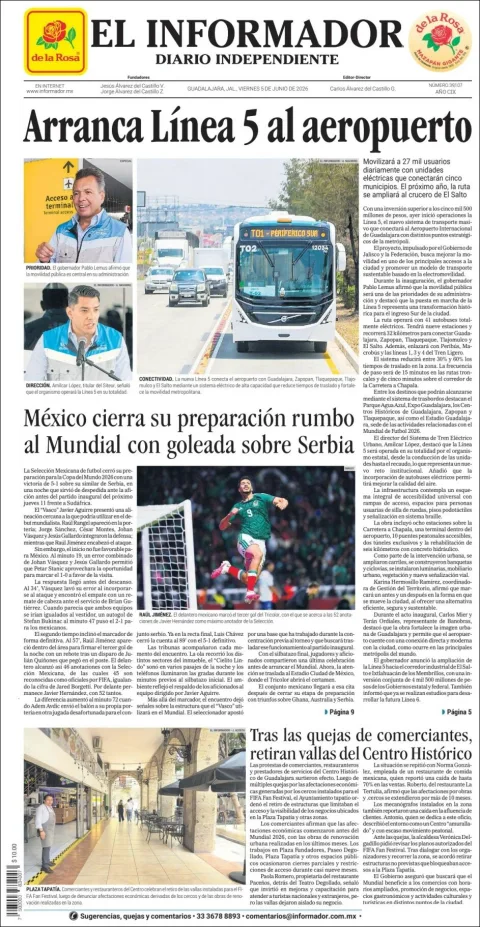 Portada de El Informador del viernes, 5 de junio de 2026
