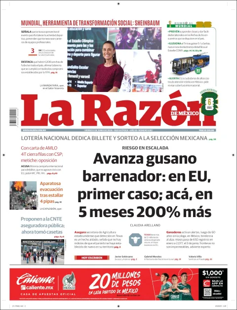 Portada de La Razon del viernes, 5 de junio de 2026