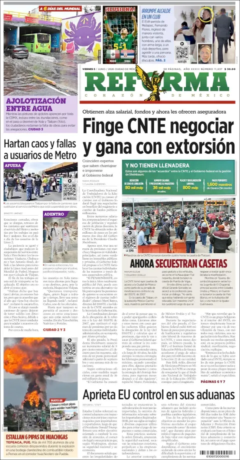 Portada de Reforma del viernes, 5 de junio de 2026