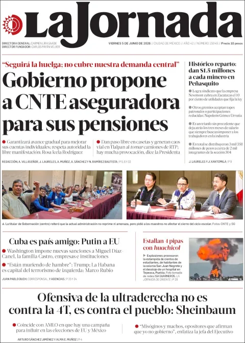 Portada de La Jornada del viernes, 5 de junio de 2026