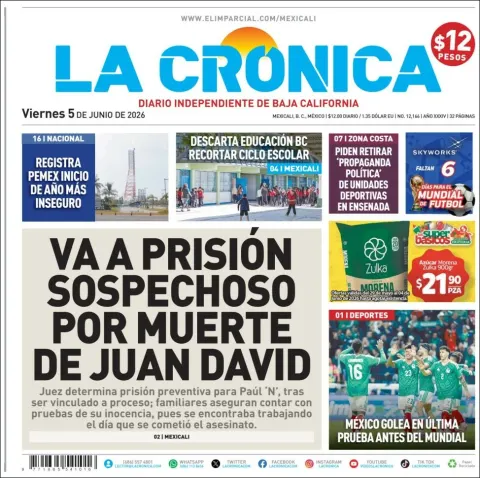 Portada de La Cronica del viernes, 5 de junio de 2026