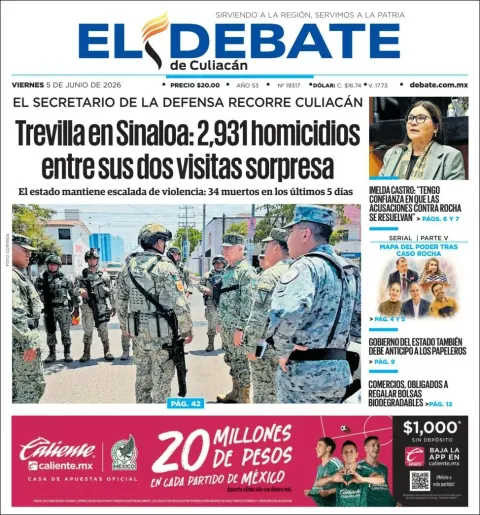 Portada de El Debate de Culiacan del viernes, 5 de junio de 2026
