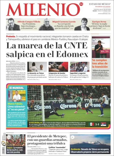 Portada de Milenio Edo de Mexico del viernes, 5 de junio de 2026